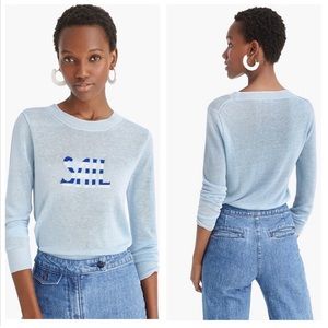 J Crew Blue Linen Lightweight Sweater In Stripe Sail Sweater